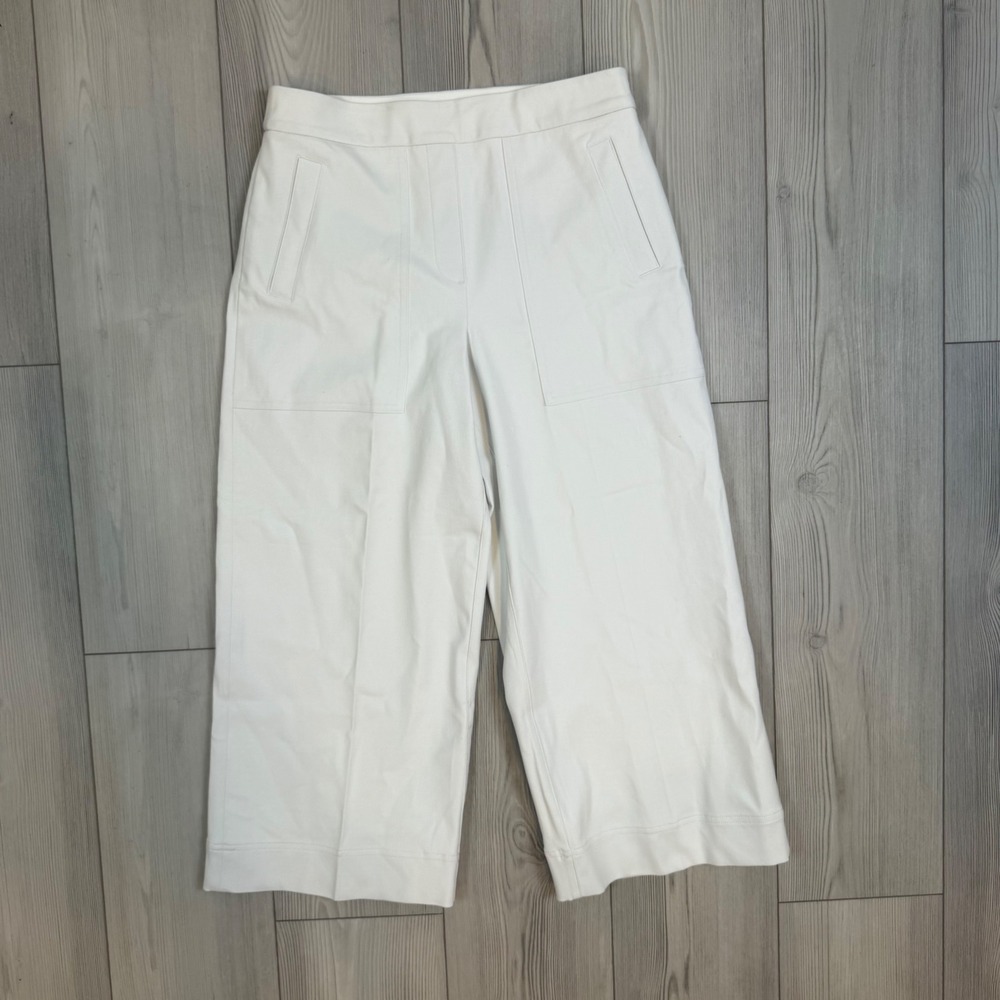 Spanx Womens Stretch Twill Wide Leg Crop Pants White 20479Q Size Medium